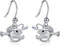 wholesale 925 Sterling Silver Blue Opal Angler Fish Dangle Earrings s for Women Girls-0-0