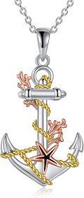 wholesale 925 Sterling Silver Nautical Anchor & Starfish Pendant Necklace w/ Rope Accents-0-0