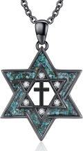 wholesale 925 Sterling Silver Cross & Turquoise Star of David Pendant Necklace Judaica Gift for Her-0-0