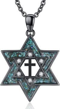 wholesale 925 Sterling Silver Cross & Turquoise Star of David Pendant Necklace Judaica Gift for Her-Cross