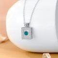 wholesale 925 Sterling Silver Square Emerald Pendant Necklace with Halo Accents-0-1