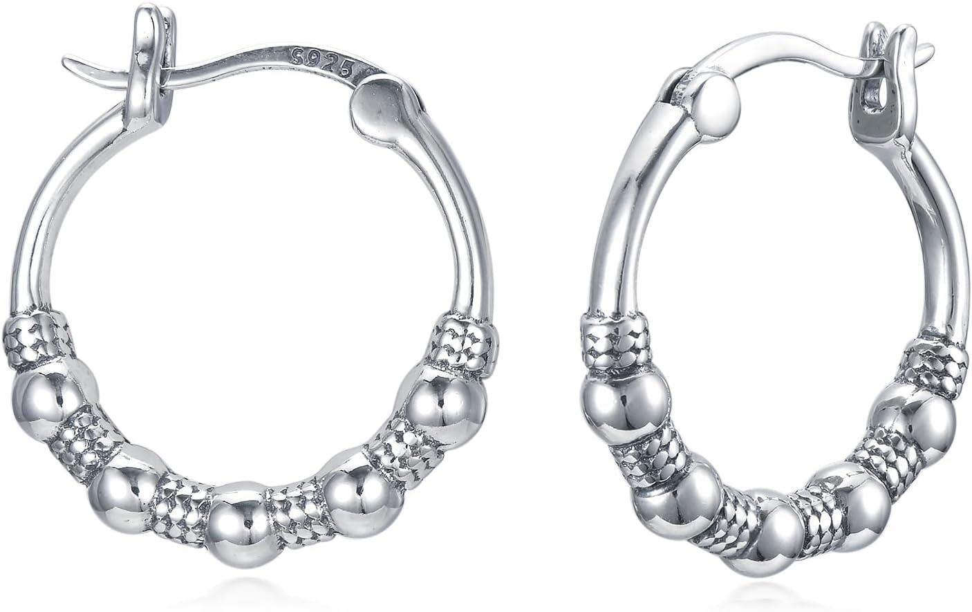 Sterling Silver Bali Boho Oxidized Hypoallergenic Huggie Hoop Earrings for Women Jewelry Gifts-Boho Bali Hoop Earrings-16