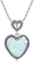 wholesale 925 Sterling Silver Opal Heart Shape Pendant Necklace with Chain for Women Girls  45cm Length-0-0