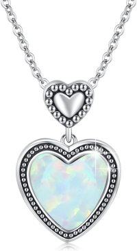 wholesale 925 Sterling Silver Opal Heart Shape Pendant Necklace with Chain for Women Girls  45cm Length-01-Heart Opal
