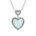 wholesale 925 Sterling Silver Heart White Opal Pendant Necklace Oxidized Beaded Border Women Jewelry-0-0