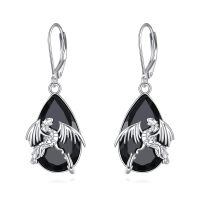 wholesale 925 Sterling Silver Black Onyx Dragon Earrings Wholesale Drop Style-Dragon