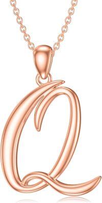 wholesale Sterling Silver 26 Letter Pendant Necklace-Letter Q-rose gold plated
