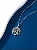wholesale 925 Sterling Silver Celtic Tree of Life with Green Clovers Pendant Necklace-0-2