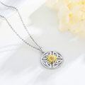 wholesale 925 Sterling Silver Sunflower Pendant Necklace with Celtic Knot Design and Gold Plated Centerstone Irish Jewelry for Women Girls Gifts-0-2