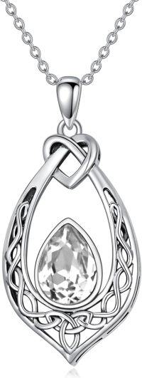 wholesale Sterling Silver Simulated Birthstone Celtic Knot Necklace Oxidized Vintage Love Knot Pendant Women s Jewelry Gift-Clear White
