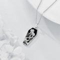 wholesale 925 Sterling Silver Gothic Coffin Skeleton Pendant Necklace with Black Enamel and Bat Design-0-3