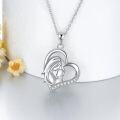 wholesale 925 Sterling Silver Mother Daughter Heart Locket with Cubic Zirconia - 48cm Chain Length-0-1