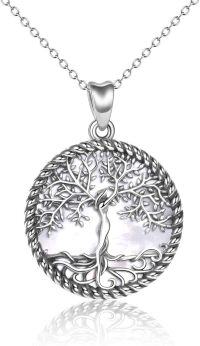 wholesale Sterling Silver Tree of Life Locket Necklace w Pendant for Women-white mother of pearl