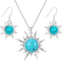 wholesale  Sterling Silver Turquoise Native American Jewelry Set for Women Necklace Dangle Earrings -Style 1