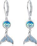wholesale 925 Sterling Silver Blue Moonstone Mermaid Tail Leverback Drop Earrings-0-0