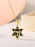 wholesale 925 Sterling Silver Black Stone Star of David Pendant Necklace with Hebrew Letter and Tetragrammaton Symbol-0-2