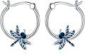 wholesale 925 Sterling Silver Blue Enamel Dragonfly Hoop Earrings - Birthday Gift for Her-0-0