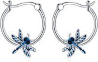 wholesale 925 Sterling Silver Blue Enamel Dragonfly Hoop Earrings - Birthday Gift for Her-Dragonfly