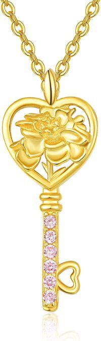 wholesale  14K Gold Plated Sterling Silver Birth Flower Stone Necklace w Key Pendant 18 +2 Chain ( chars)-10-Oct-Marigold