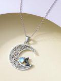 wholesale 925 Sterling Silver Moon Heart Cat Pendant Necklace for Women Gifts-0-3