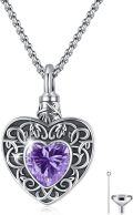 wholesale 925 Sterling Silver Heart Shaped Purple Crystal Memorial Urn Necklace with Funnel and Fill Tool for Ashes Keepsakes-0-0