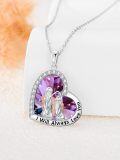 wholesale 925 Sterling Silver Purple Crystal Heart Pendant Mommy and Me Love You Forever Necklace Gifts for Women-0-2