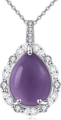 wholesale Sterling Silver Lapis Moonstone Moss Agate Larimar Onyx Cubic Zirconia Pendant Necklace-Amethyst