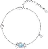 wholesale 925 Sterling Silver Blue Crystal Crab Charm Anklet with Starfish Pendant-E-Crab