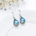 wholesale 925 Sterling Silver Oxidized Blue Swarovski Crystal Pear Cut Drop Earrings-0-2