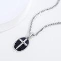 wholesale  Oval Cross Black Enamel Pendant Necklace  with Chain - Men's Jewelry-0-1