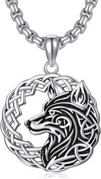 wholesale 925 Sterling Silver Celtic Knot Norse Wolf Head Necklace Viking s for Men & Women -03- silver