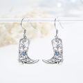 wholesale 925 Sterling Silver Metal Cowboy Boots Dangle Earrings with Blue Stones - Western Style Nashville Country  for Her-0-4