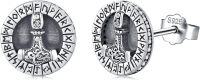 wholesale Sterling Silver Norse Viking Runes Stud Earrings Pagan Jewelry for Men Women-Thor Hammer