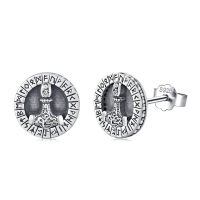 wholesale 925 Sterling Silver Wolf Rune Stud Earrings-Thor Hammer