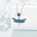 wholesale 925 Sterling Silver Blue Green Enamel Dragonfly & Moss Agate Pendant Necklace-0-2