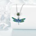 wholesale 925 Sterling Silver Blue Green Enamel Dragonfly & Moss Agate Pendant Necklace-0-2