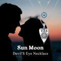 wholesale S925 Sterling Silver & Oxidized Bead Double-Layered Evil Eye Sun Moon Necklace - Blue Evil Eye Pendant, 16-18 Inch, Gift Box-0-2