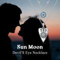 wholesale S925 Sterling Silver & Oxidized Bead Double-Layered Evil Eye Sun Moon Necklace - Blue Evil Eye Pendant, 16-18 Inch, Gift Box-0-2