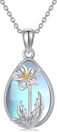 wholesale 925 Sterling Silver Blue Moonstone Lily Birth Flower Pendant Necklaces Gifts for Women-02.February - Violet