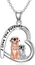 wholesale 925 Sterling Silver Heart-Shaped Pendant with Sea Otters - I Love You Forever Charm Necklace for Women's Gifts-0-0