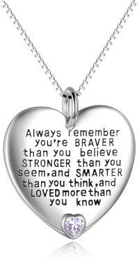 wholesale Sterling Silver Pendant Necklace Always Remember You Are Braver Than You Believe Inspirational Jewelry Gift-June