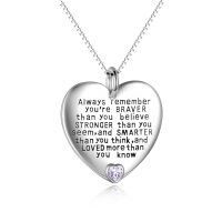 wholesale 925 Sterling Silver Heart-Shaped Pendant with Purple Stone - Always Remember You're Braver Motivational Jewelry for Women-June