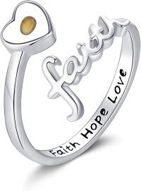 wholesale 925 Sterling Silver Faith Hope Love Adjustable Ring-B1-Faith Mustard Seed Ring