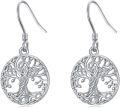 wholesale 925 Sterling Silver Filigree Tree of Life Heart Drop Earrings-0-0