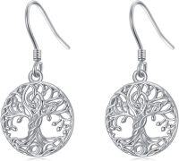 wholesale 925 Sterling Silver Filigree Tree of Life Heart Drop Earrings-Tree of Life