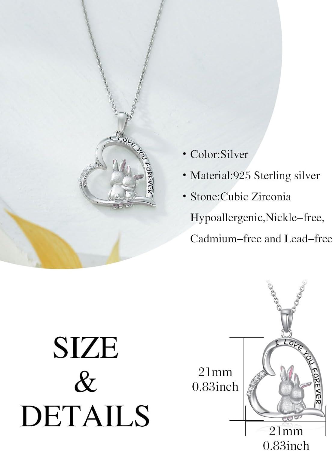 wholesale 925 Sterling Silver Rabbit Heart Love Forever Pendant Necklace for Women-0-5