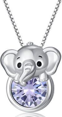 wholesale 925 Sterling Silver Birthstone Elephant Pendant Necklace for Women-June - Alexandrite