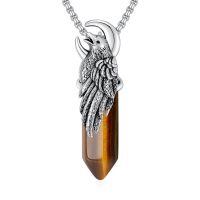 wholesale 925 Sterling Silver Red Agate Crystal Raven Moon Pendant Necklace for Men & Women-D03-Tiger Eye
