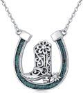 wholesale 925 Sterling Silver Turquoise Western Horseshoe Cowboy Boot Cactus Pendant Necklace for Women-0-0