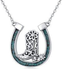 wholesale 925 Sterling Silver Turquoise Western Horseshoe Cowboy Boot Cactus Pendant Necklace for Women-Cowboy Boot